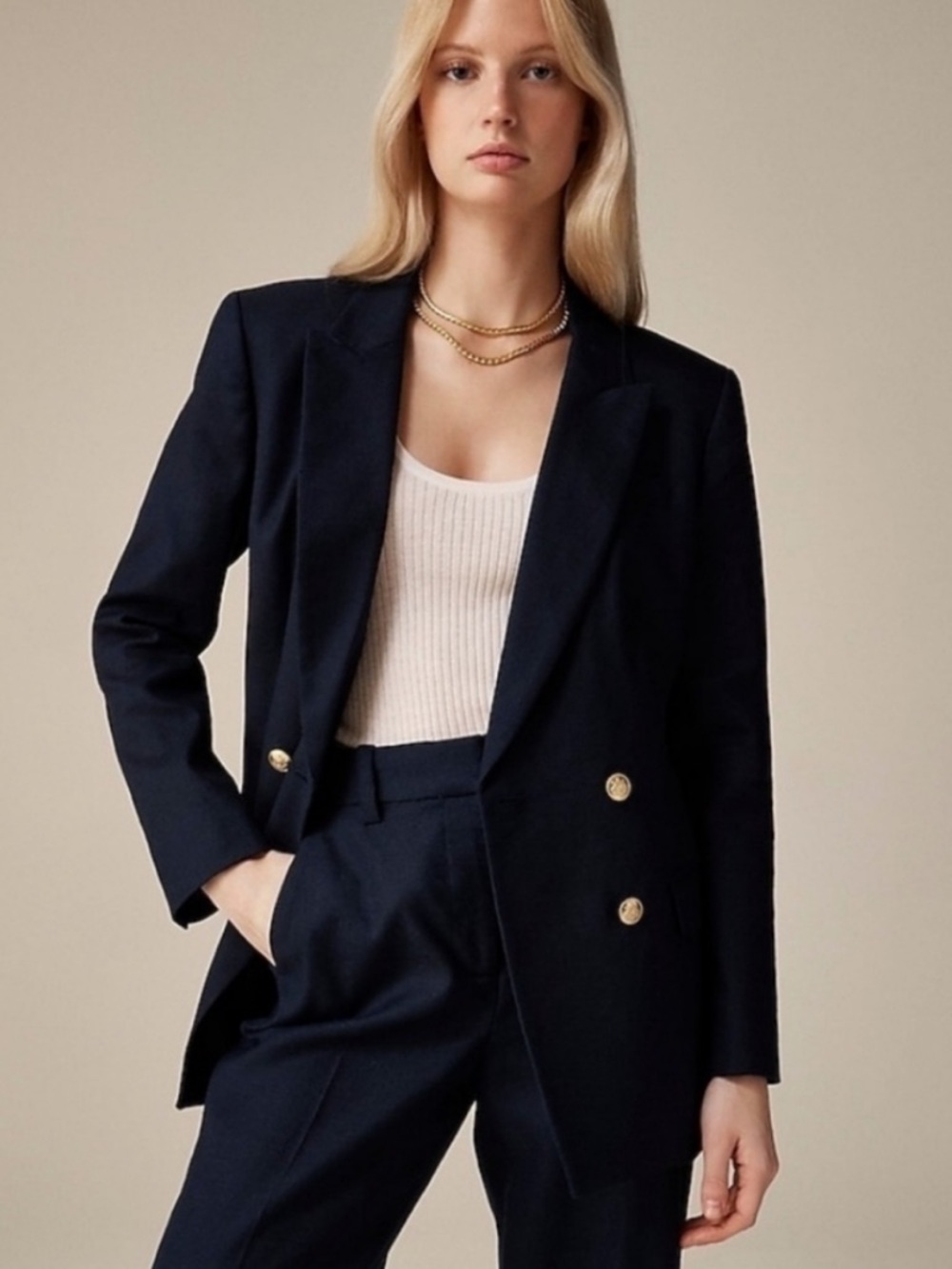 J Crew Greta Blazer in Stretch Linen Blend Navy Blue Womens Size 14